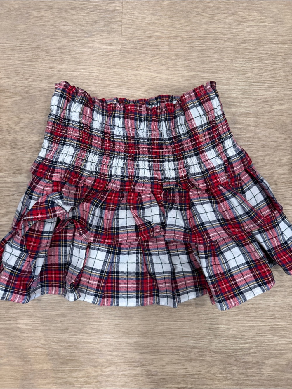 Janie and Jack Red White Plaid Smocked Ruffle Mini Skirt